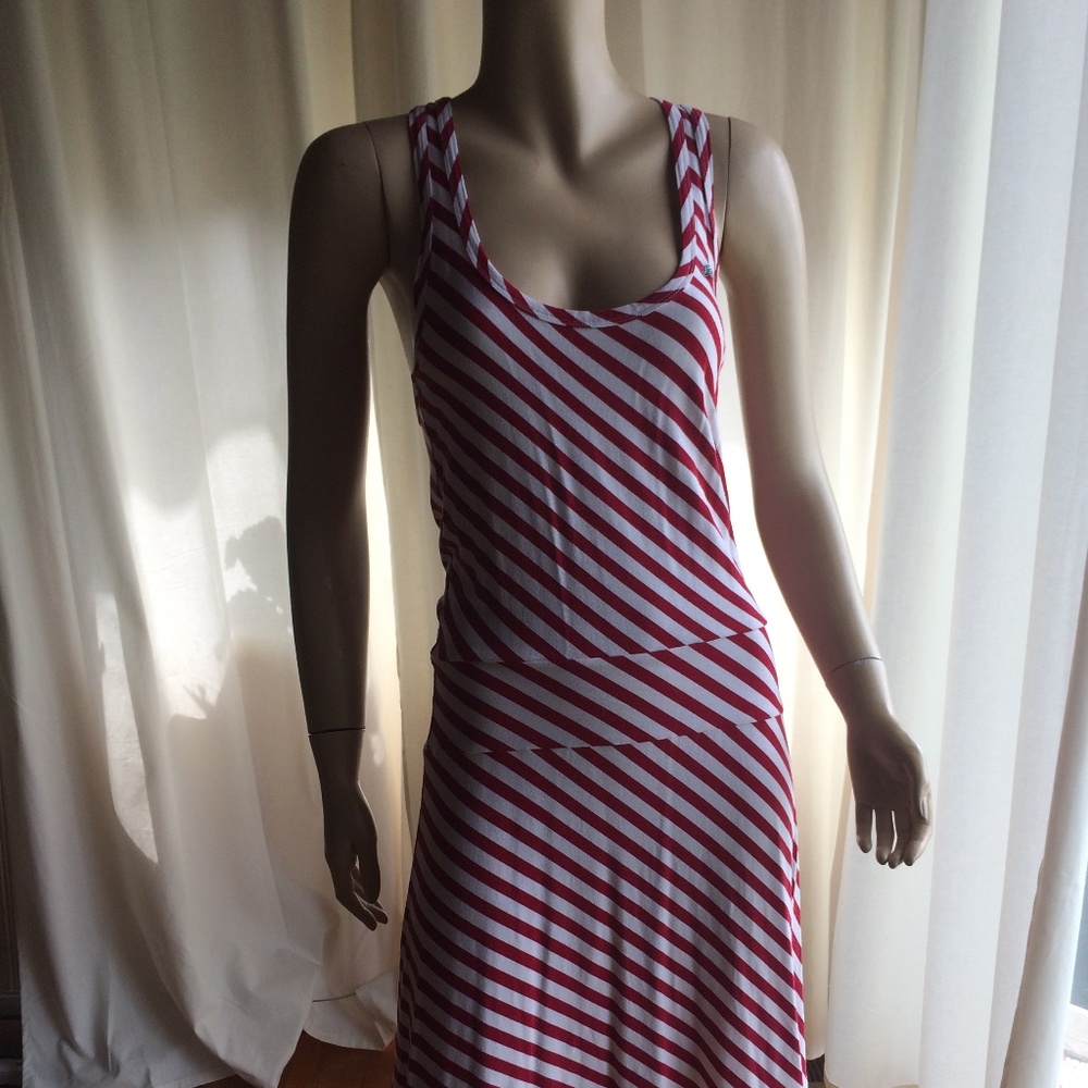 Lacoste Red and White Striped Jersey Dress